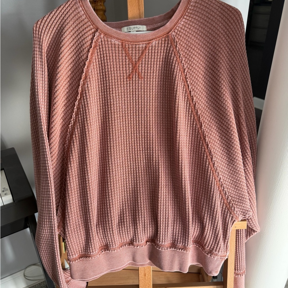 Z Supply Dusty Rose Waffle Knit Crew Sweater